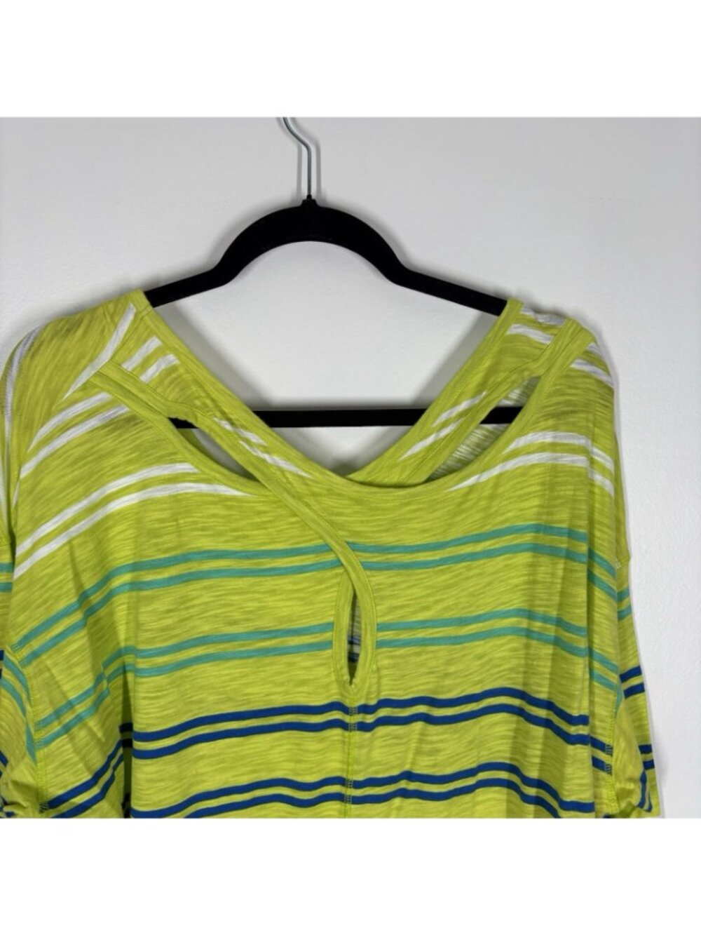 T By Talbots Women 2X Green Striped Cotton Blend 3/4 Sleeves Cross Back Top - Picture 11 of 11